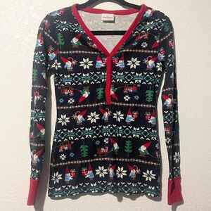 Hanna Anderson Holiday Henley Pajama Top Women Long Sleeve SZ S
